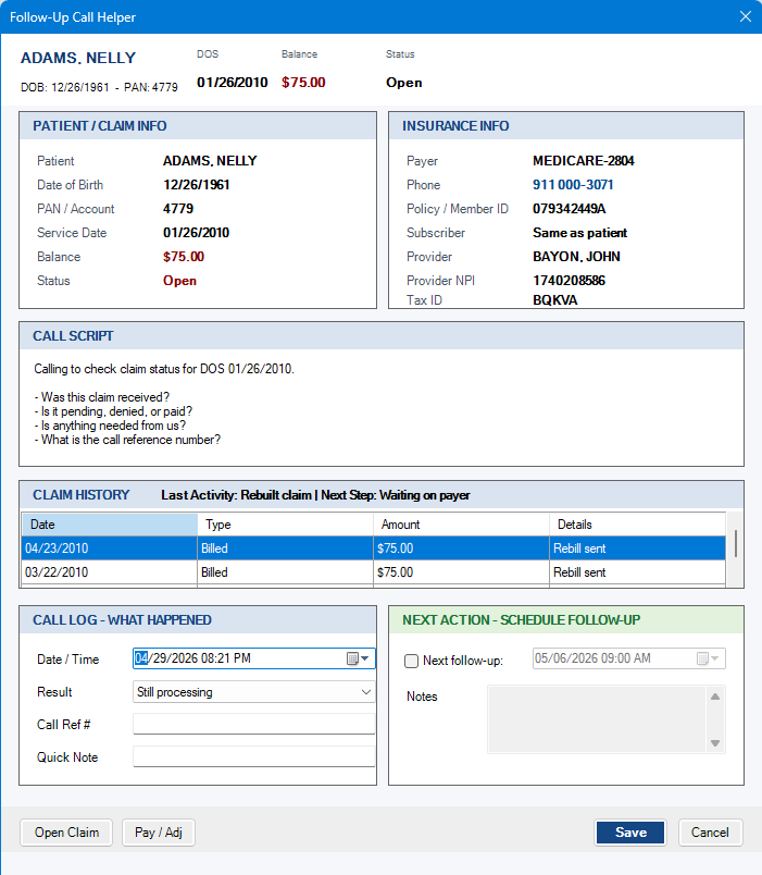 Follow-Up Call Helper