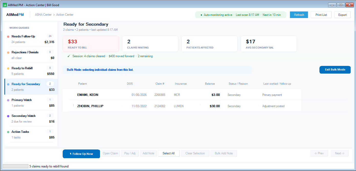 Secondary Billing Queue